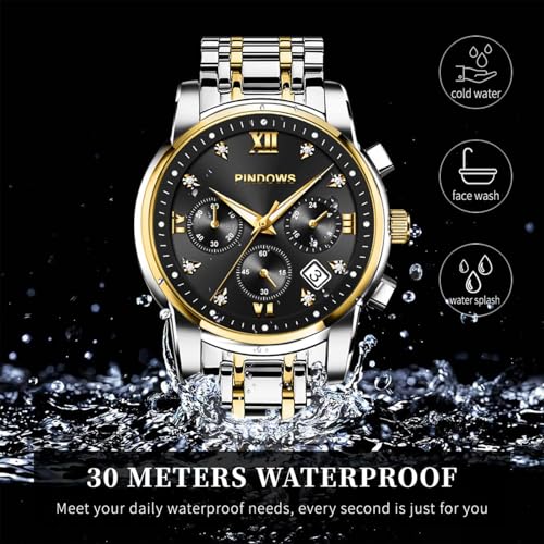 Image of PINDOWS Watch for Men Big Dial Analog Digital Black Silicone Sport Multifunction Luminous LED Dial Waterproof Watches Fashion Wristwatches