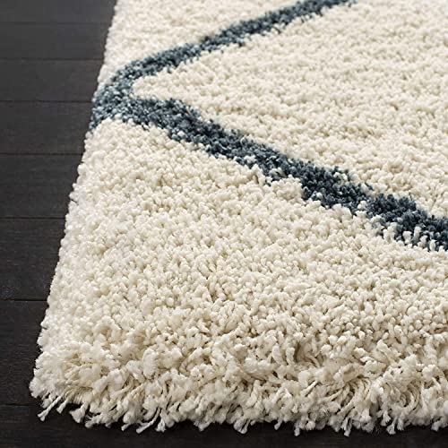 Image of Handwoven Microfibre 3D Rug for Living Room (Ivory & Teel Blue, 2 X 8 Feet (Runner), Microfibre)