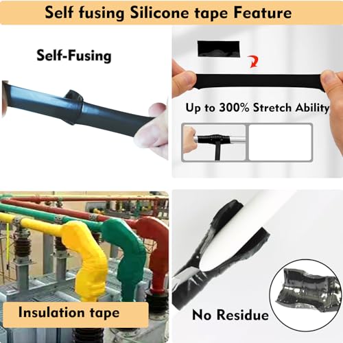 Aporni SILICONET-001 Self Sealing Fusing Silicone Tape,1 In Wide 15 Feet Heavy Duty & Leak Proof Rubber Waterproof Hose Tape Pipe thumb #2