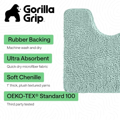 Image of GORILLA GRIP Bathroom Rug Sets, Soft Chenille 2 Piece Area Rugs Set, Toilet Base Mat and 30x20 Carpet, Absorbent Microfiber Washable Mats Dry Quickly, Home Decor and Bath Room Accessories, Seablue