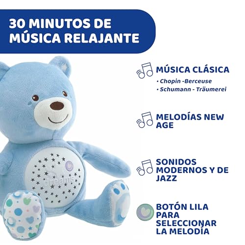 Chicco Baby Bear Oso Primeros Sueños de Peluche, Osito Proyector de Luces con Efectos Luminosos, Melodías Relajantes y Luz de Noche – Peluche para Bebés Recién Nacidos, Color Azul - imagen 3