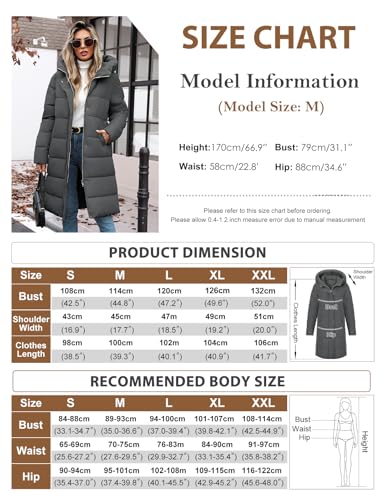 Tuopuda Wintermäntel Damen Lang Steppmantel Winter Daunenmantel Warm Jacke Mantel Daunenjacke Steppjacke mit Kapuze und Reißverschluss, Dunkelgrau, XL
