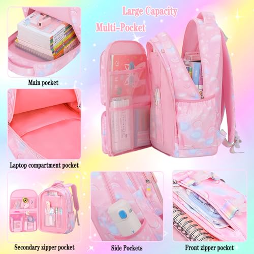 3pcs Girls Backpack,Cute Rainbow School Backpack For Kids Children With Pencil Case (Purple)4