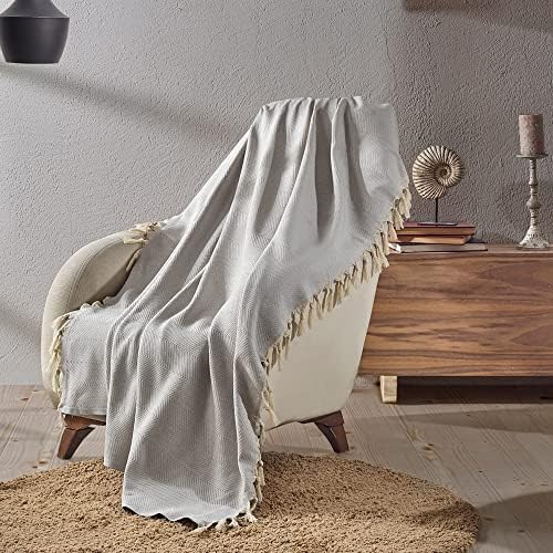 Milam London 100% Cotton Herringbone Throw For Armchair Sofa Double Bed Settee Bedspread Blanket 130 x 170 cm Light Grey
