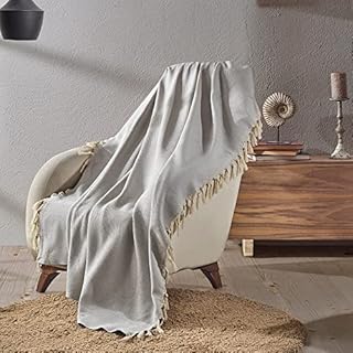 Milam London 100% Cotton Herringbone Throw For Armchair Sofa Double Bed Settee Bedspread Blanket 130 x 170 cm Light Grey