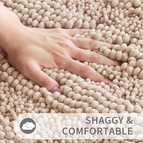 Yimobra Bathroom Rugs Sets 2 Piece, Soft Absorbent Chenille Bath Mat and U-Shaped Toilet Rug, Non Slip Machine Washable Quick Dry, Plush Shower Rugs for Bathroom Floor, 32"x20"+24"x20", Beige by Yimobra - Used condition - Image 5