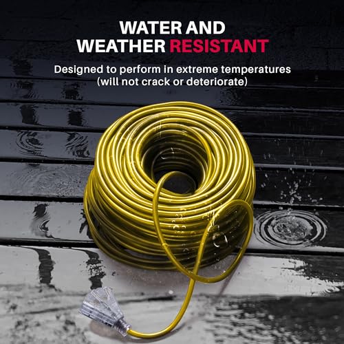 Lifesupplyusa 1233100FT 100Ft Power Outdoor Extension Cord & Indoor - Waterproof Electric Drop Cord Cable - 3 Prong, 3-Outlet, Sjtw, 12 Gauge, 15 Amp, 125 Volts, 1875 Watts, 12/3 By Lifesupplyusa thumb #2