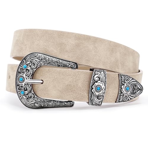 XZQTIVE Western Belt for Women Cowgirl Cowboy Suede Leather Belt for Jeans Pants Country Belts with Vintage Buckle