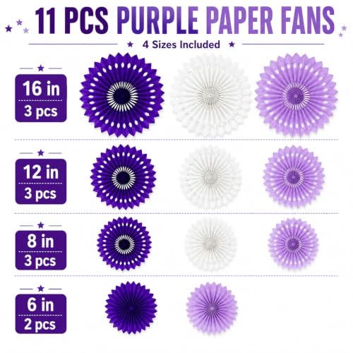 Image of Purple White Hanging Honeycomb Round Paper Fans Halloween Decoration Kit for Baby Boy Shower Birthday Wedding Under The Purple Theme Photo Booth Backdrops Paper Party Supplies 11 Count