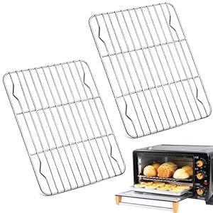 Abkühlgitter 2er-Set, Rechteckig Kuchengitter Abkühlgitter aus Edelstahl, 21,5cmx14,5cm Silber Mehrweg Kuchengitter zum Backen Kochen Kühlen Grillen, Gesund & Langlebig, Ofen- und Spülmaschinenfest