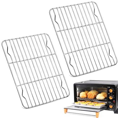 Abkühlgitter 2er-Set, Rechteckig Kuchengitter Abkühlgitter aus Edelstahl, 21,5cm*14,5cm Silber Mehrweg Kuchengitter zum Backen Kochen Kühlen Grillen, Gesund & Langlebig, Ofen- und Spülmaschinenfest