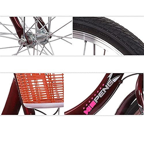 Triciclo para adultos de 20 pulgadas, velocidad única, con canasto, triciclo para ejercicio, compras, picnic y actividades al aire libre, color rojo vino miniatura 6