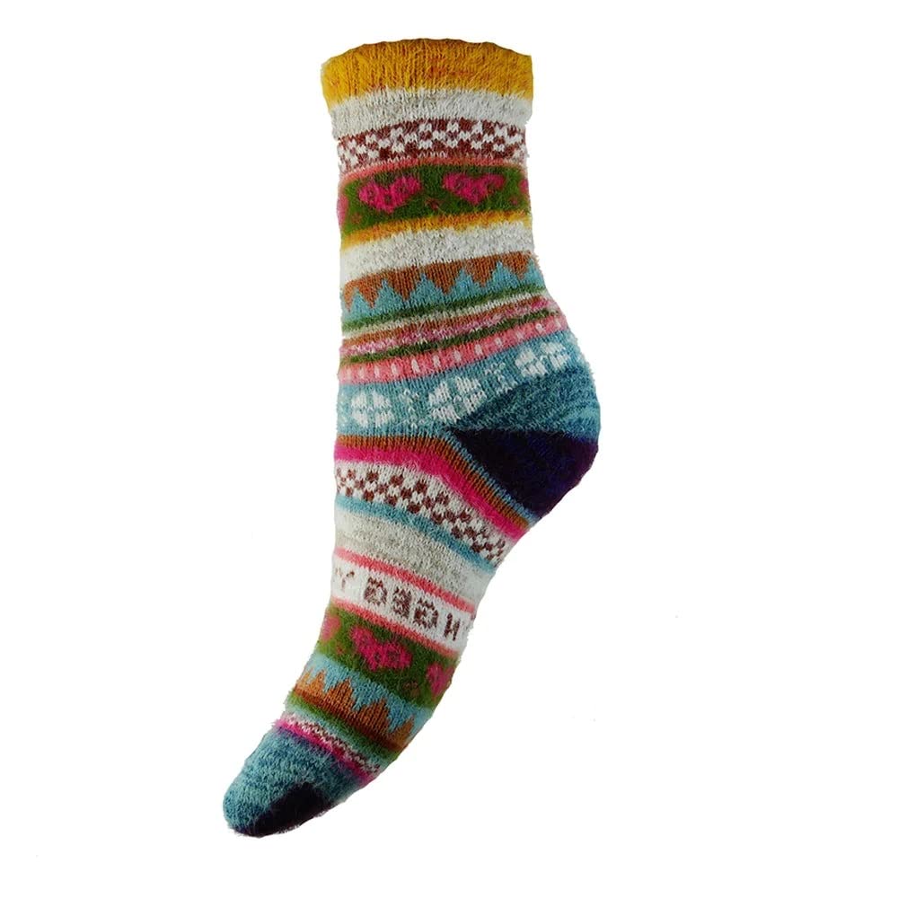 JOYA Luxurious Scandi Patterned Wool Blend Socks UK 4-7 EU 36-40 - (Orange Cuff)
