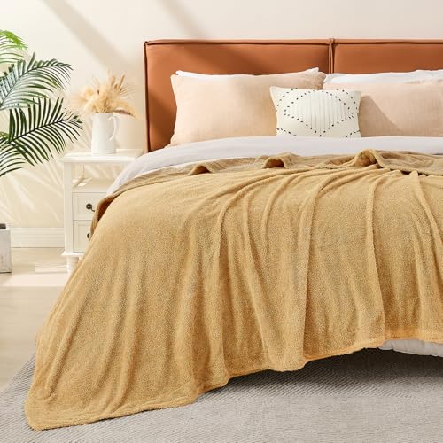EMME Muslin Cotton Fleece Twin Blanket Reversible - 60"*80" Beige Soft Warm Throw Blankets for Couch Bed Picnic Travel Bed