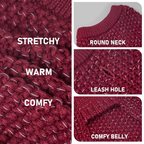 Image of KYEESE Reflective Yarn Dog Sweater for Large Dogs Thick Knit Pullover | Reflective for Visibility, Leash Hole for Walk, Stretchy Fit, Lightweight & Warm, Gentle on Sensitive Skin, Winter Daily Wear