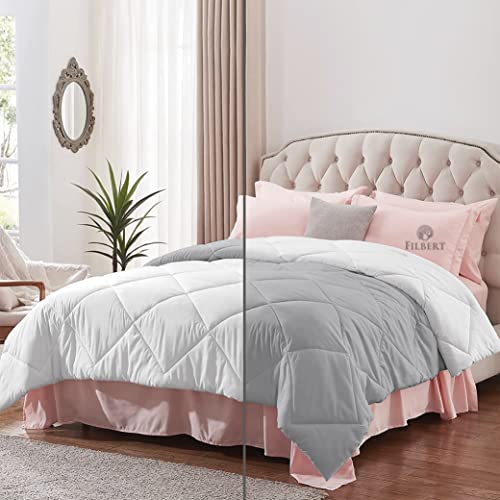 Image of Filbert - King Size Comforter for Winter 300 GSM Reversible Microfiber Soft & Cozy Diamond Stitch Quilt (92 inch x 106 inch Inches /233cm x 269cm) - Comforter King Size|Silver /White