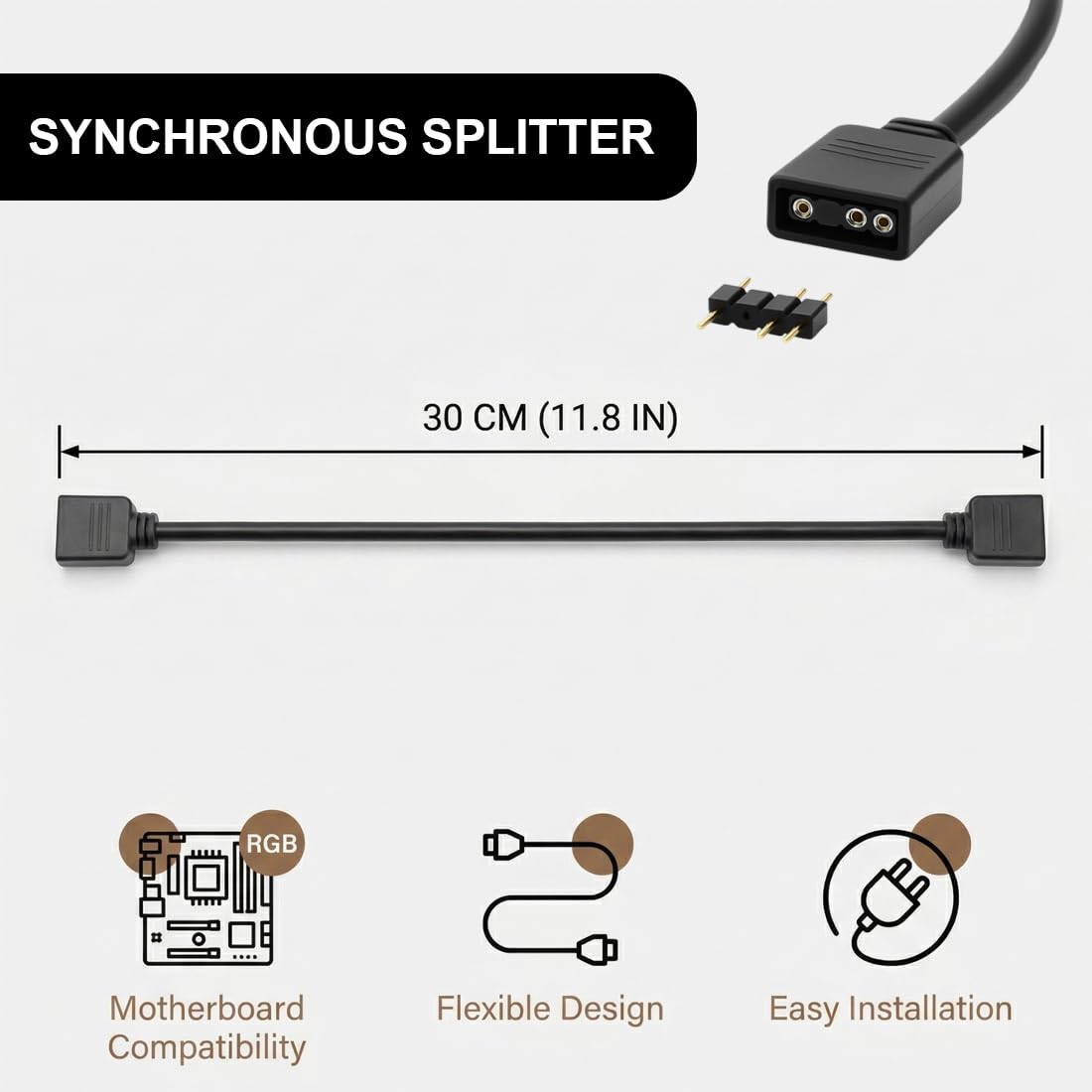Câble répartiteur ARGB 3-Pin 5V 30 cm, Fan Splitter Cable en Y pour Connecteur RGB Carte Mère