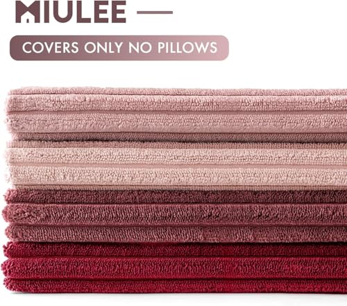 Image of MIULEE Boho Farmhouse Throw Pillow Covers 20x20 Inch Set of 4 Romantic Decorative Cushion Covers Spring Corduroy Home Decor for Feminine Valentines Couch Bed Sofa Living Room Aesthetic Pink
