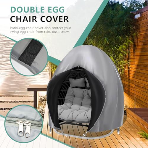 boyspringg Patio Egg Chair Cover, 91x80 Inches, Extra Large Double Egg Chair Cover for Outdoor Furniture, Large Swing Hanging Egg Chair Covers Waterproof, Anti-UV, Dust-Proof(Grey) - Thumbnail 2