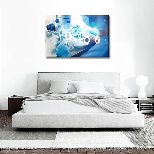 Image of 1 Panels Modern Medical Technologies Concept Wall Art for Living Room Laboratory Research Microscope Art Prints Young Scientist Posters & Prints Stretched and Framed Ready to Hang (24 inch Wx36 H)