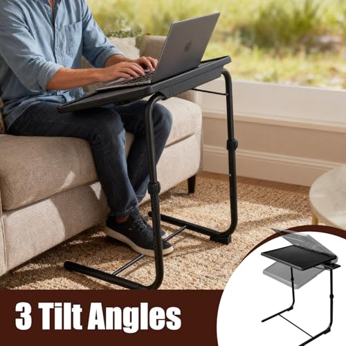 Image of TV Tray Tables Set of 2, 6 Heights, 3 Tilt Angles, Cup Holders