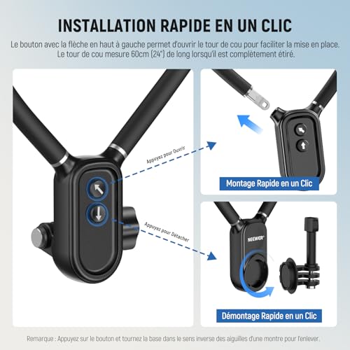 Support de cou magnétique avec mécanisme de libération rapide pour caméra et smartphone - 4