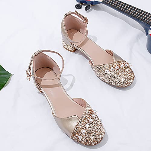 Betadog Girls Sandals Kids Glitter Bow Dress Shoes Heel Sequins Princess Sandals Toddler Flower Wedding Party Shoes (Gold-d, 13)4