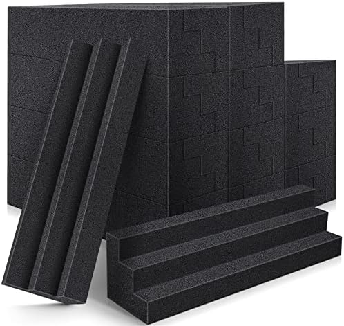 DEKIRU Acoustic Foam Bass Traps Nook Block foam, Studio Foam Sound Proof Foam Panles Noise Dampening Wall Soundproofing Padding, Perfect for Studio, Dwelling or Theater (24pack, 12″X3″X3″, Black)