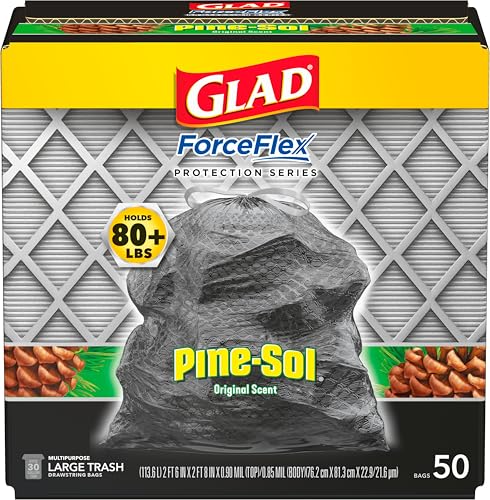 Image of Glad Large 30 Gallon Trash Bags, Pine-Sol Heavy Duty Garbage Bags, Forceflex with Drawstring, 50 Count (Packaging May Vary)