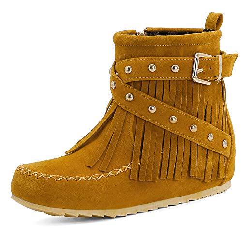 Skapee Women Casual Ankle Boots Flat Fringe Mocassion Booties Bohemia Short Boots Autumn Shoes Rome Boots Big Sizes Suede Yellow Size 38
