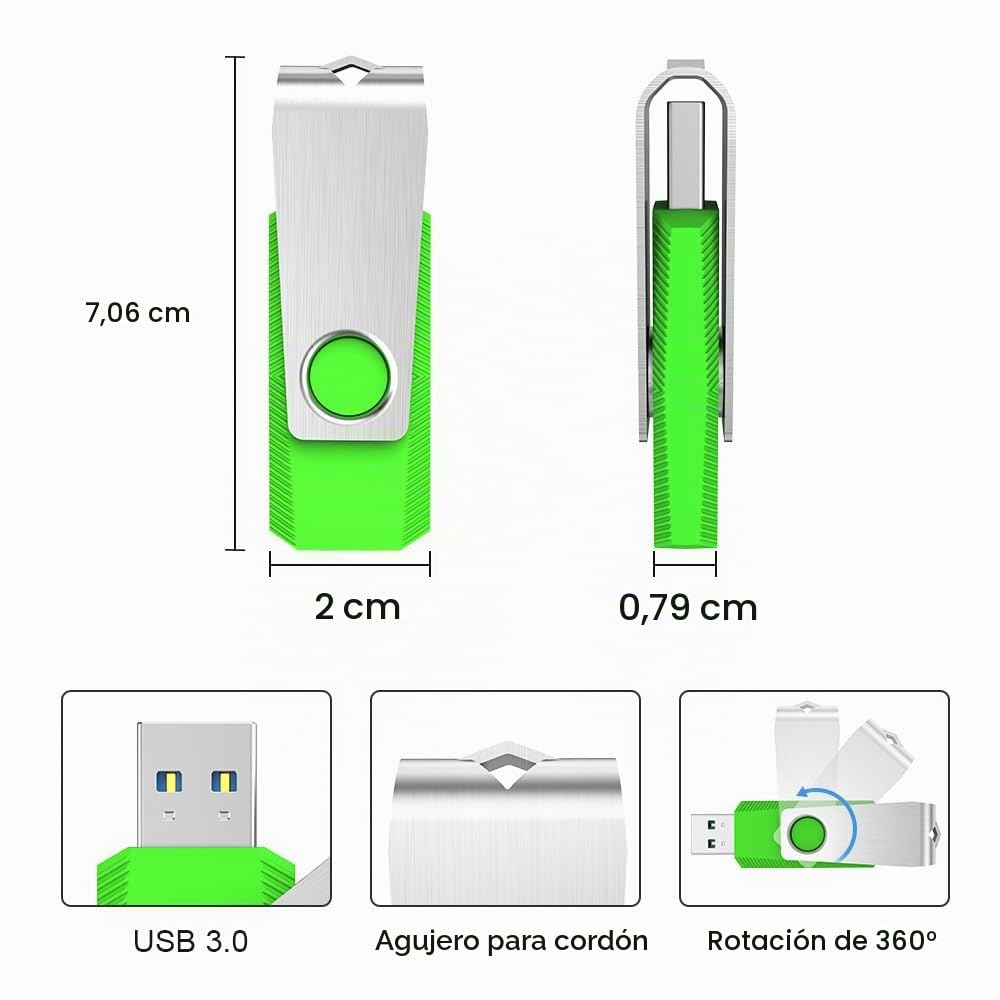 KEXIN Memoria USB 64 GB Pendrive USB 3.0 de Alta Velocida y Led Lector, Pen Drives 64GB para Computadoras, Tabletas y Otros Dispositivos [10 Unidades] Color de Azul Negro Verde Rojo Naranja
