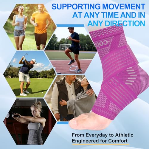 Image of LISEPWU Copper Ankle Brace with Adjustable Compression Bandage, Ankle Support Compression Sleeve for Men & Women, for Foot Pain, Sprained Recovery, Achilles Tendonitis, Sports Protection(Magenta XL)