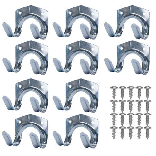 Jesustree Crochets de Rangement en Métal, 10Pcs Porte-Outils de Jardin Mural, Crochets de Rangement Doubles en U Support Mural pour Garage Remise Entrepôt Ferme Établi