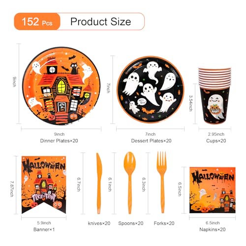 Vints PLATE01 152Pcs Halloween Party Plate Sets,Disposable Halloween Tableware,Halloween Party Plates,Napkins,Cups,Banner,Cupcake Toppers Decor thumb #1