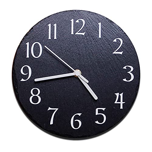 The Slate Range Black, Grey Round Slate Clock"Modern" Design, 24Cm Diameter