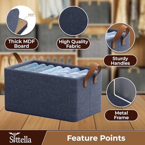 Image of SITTELLA 1 Pc Foldable Wardrobe Organizer with Durable Handle, Stuff Storage Box Closet Drawer Organizers for Clothes, Toys, Books, Blanket (Navy Blue)