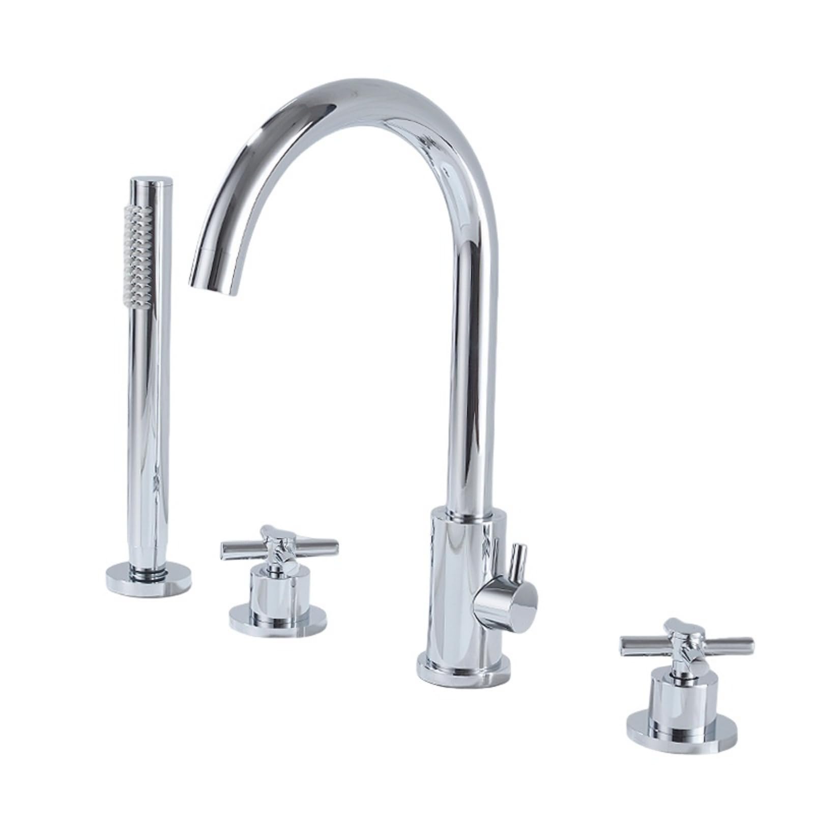 SBCGFY Black 4-Hole Bath Shower Mixer Tap - 360° Swivel Gooseneck Spout, Double Lever Bathtub Faucet For Modern Bathroom, Stylish And Design,Chrome