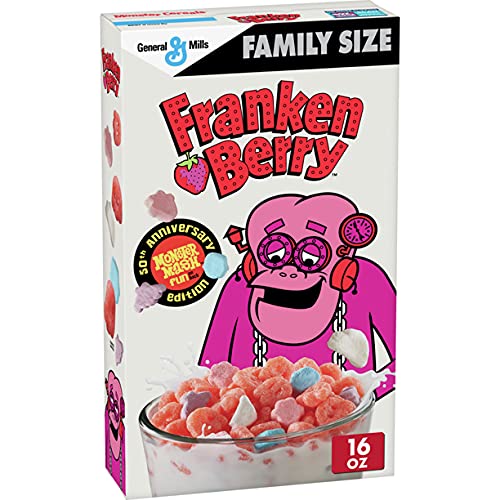 Family Size 16oz Franken Berry Strawberry flavored frosted cereal with marshmallows