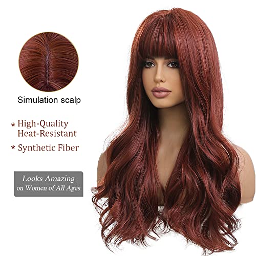 OUFEI Long Curly Reddish Brown Wig with Bangs Red Copper Wigs Natural Synthetic Hair Heat Resistant Wigs for Women Cosplay Party Wear - Image 2