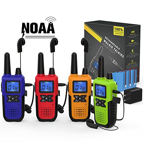 Topsung Walkie Talkies for Adults Long Range Rechargeable with Earpiece NOAA Weather Alert, Multi-purpose 2 Way Radio 4 Pack for Team Work Senior Care Kid Adventure Family Camping Hiking Skiing Cruise