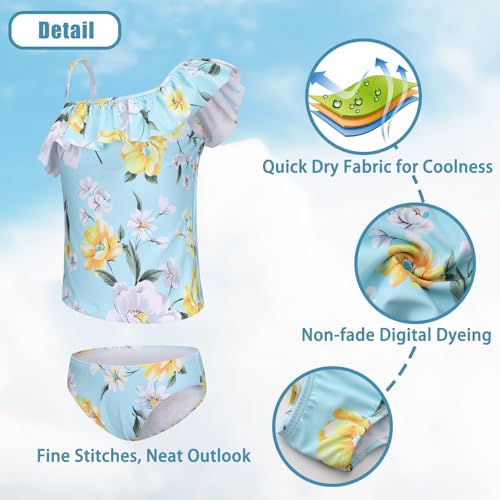 Image of Girls Two Piece Tankini Swimsuits Tie Dye Bathing Suit for Kids One Shoulder Swimwear 3-16 Years
