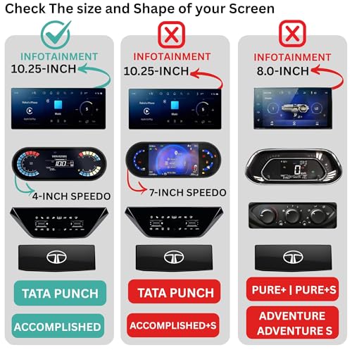 Image of Wisely 4Pcs - Screen Guard for TATA PUNCH (2026) ACCOMPLISHED 10.25-Inch Display Car Infotainment System Protector + 4 inch Instrument Cluster + Steering + AC Stereo Accessories - Touch Responsive - HD Clear
