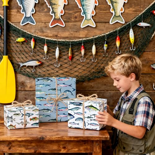 12 Blatt Geschenkpapier mit Fischmotiv 68.58X50.8cm Buntes Geschenkpapier mit Fischmotiv für Babyparty Geburtstagsparty DIY Bastelarbeiten