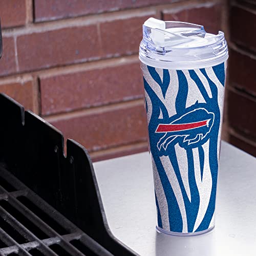 Image of Rico Industries NFL Football Glitter 24oz Acrylic Glitter Tumbler with Hinged Lid, Officially Licensed Double Wall Tumbler with Straw