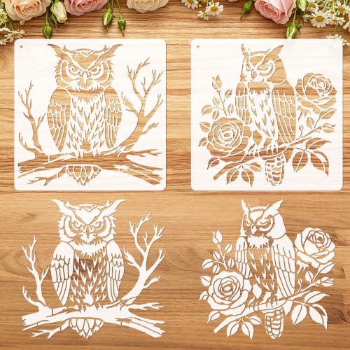 INFUNLY 2PCS Vintage Owl Stencils 11.8" PET Reusable Stencil for Painting