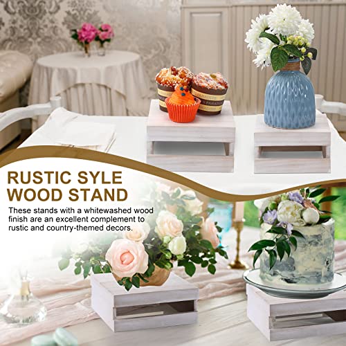 4 Pieces Wood Cupcake Display Stand Whitewashed Decorative Dessert Appetizer Cake Stand Risers Wooden Crate Rustic Cake Stand Wood Risers For Decor Wooden Crate Style Storage Organizer For Party #TOP5