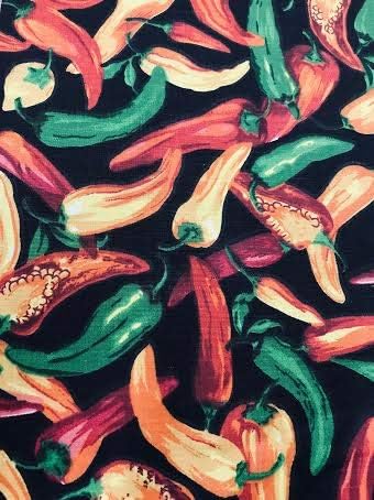 New Creations Fabric & Foam Inc, 60 Wide Hot Chili Pepper Poly Cotton Print Fabric (Black, by The Yard)