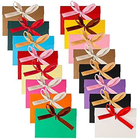 16Pcs Gift Envelopes, Colourful Envelopes with Ribbon Kraft Paper Envelopes Vintage Envelopes for Invitation Greeting Card, Christmas Card, Graduation Card, Teacher Card, Thanksgiving Cover