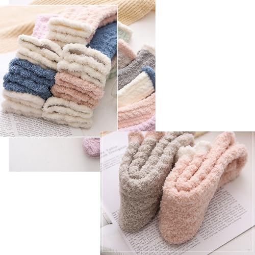 Image of Women's Fuzzy Socks 5 Pair Pack - Fluffy Cozy Warm Winter Slippers, Comfy Cabin Plush Sleep Home Soft Socks