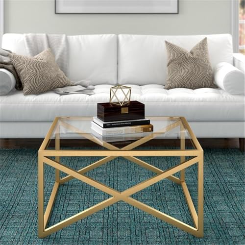 Image of Calix 32'' Wide Square Coffee Table in Brass